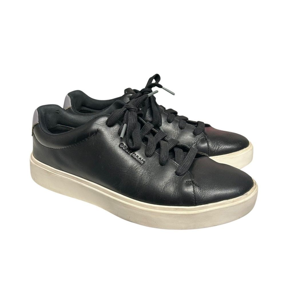 Cole Haan Black Leather Low-Top Sneakers with White Sole